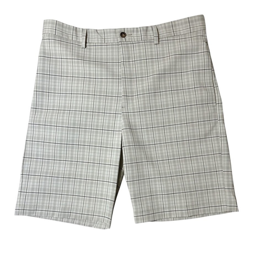 Greg Norman‎ Golf Shorts Mens 34 Tan White Plaid Good Performance Stretch